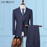 Tailored Made Double Breasted Man Suits Business Blazer Plaid Classic Tuxedos Check Wedding Suit (Jacket+Vest+pant)
