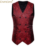 Mens Classic Printing Formal Vest for Wedding Party Man Male Double Breasted Slim Fit  Dress Blazers Tuxedo Formal Suit 90327