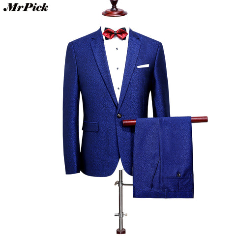 (Jacket+Pants) 2017 New Men's Diamond Blue Tuxedo One Button Style Costume Homme